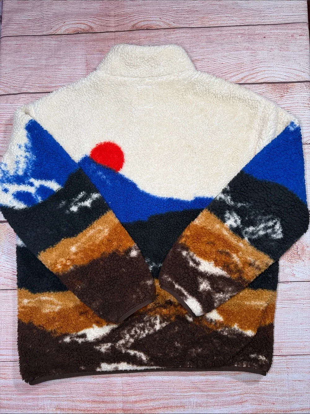 Original Use Men’s Large Mountain Sherpa Fleece Jacket Full Zip Scenic Print